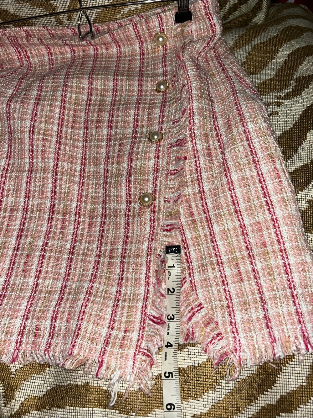 NWTFrancesca's Collections Pink Striped Tweed Skirt with Pearl Buttons